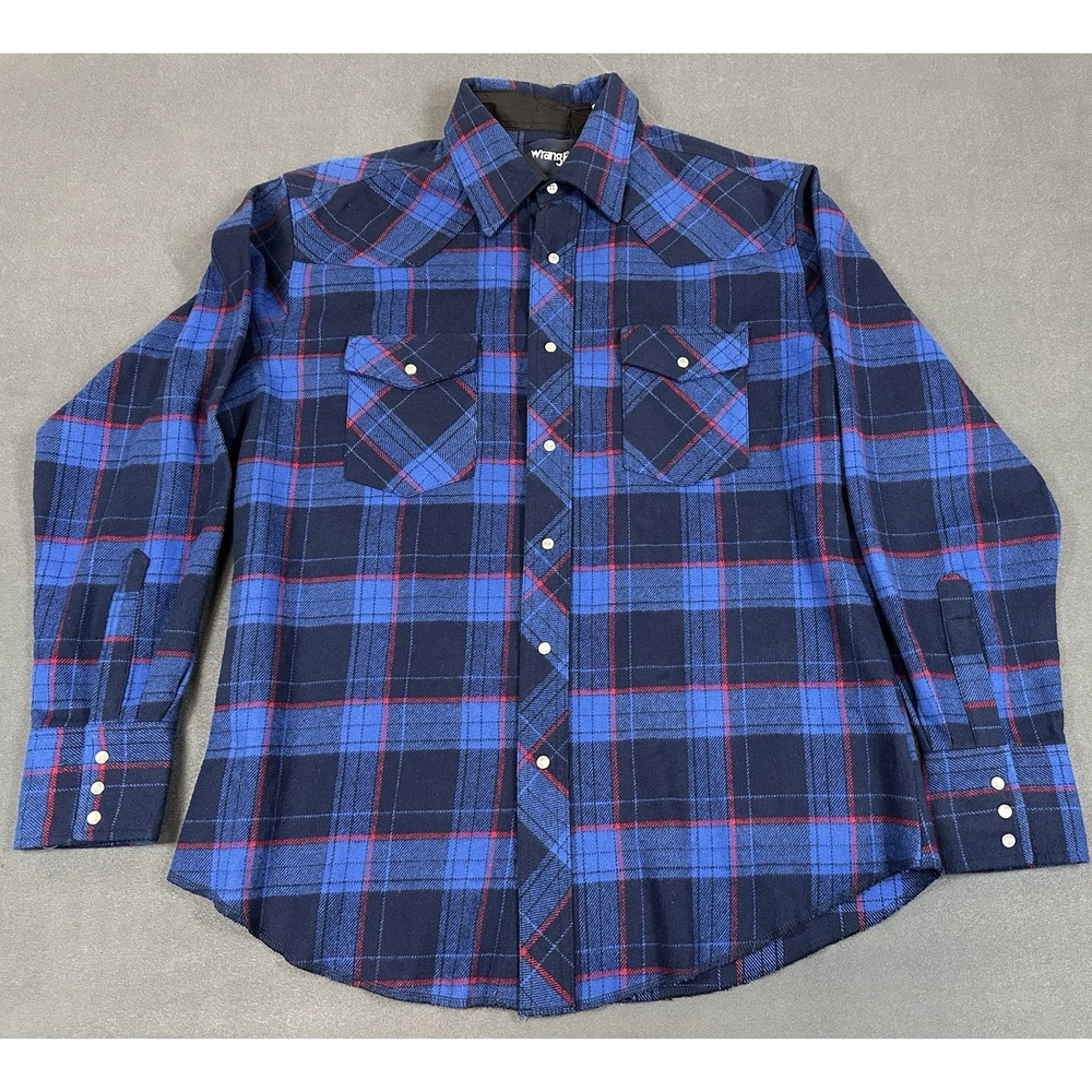 Wrangler Pearl Snap Western Shirt Mens Size Large Plaid Heavy 100% Cotton